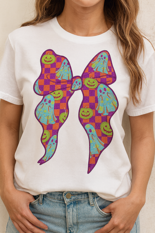 Glitter Plaid Ghost and Pumpkin Bow